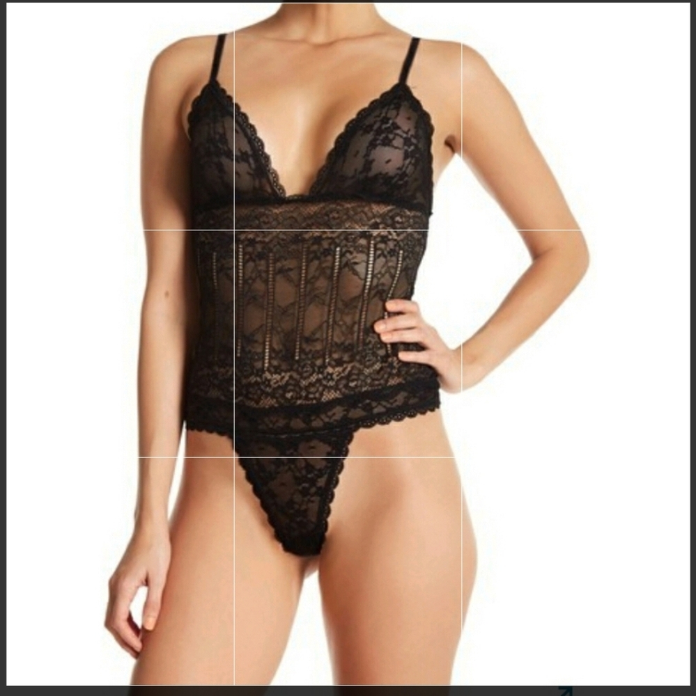 In Bloom by Jonquil Black Lace Teddy L NWT